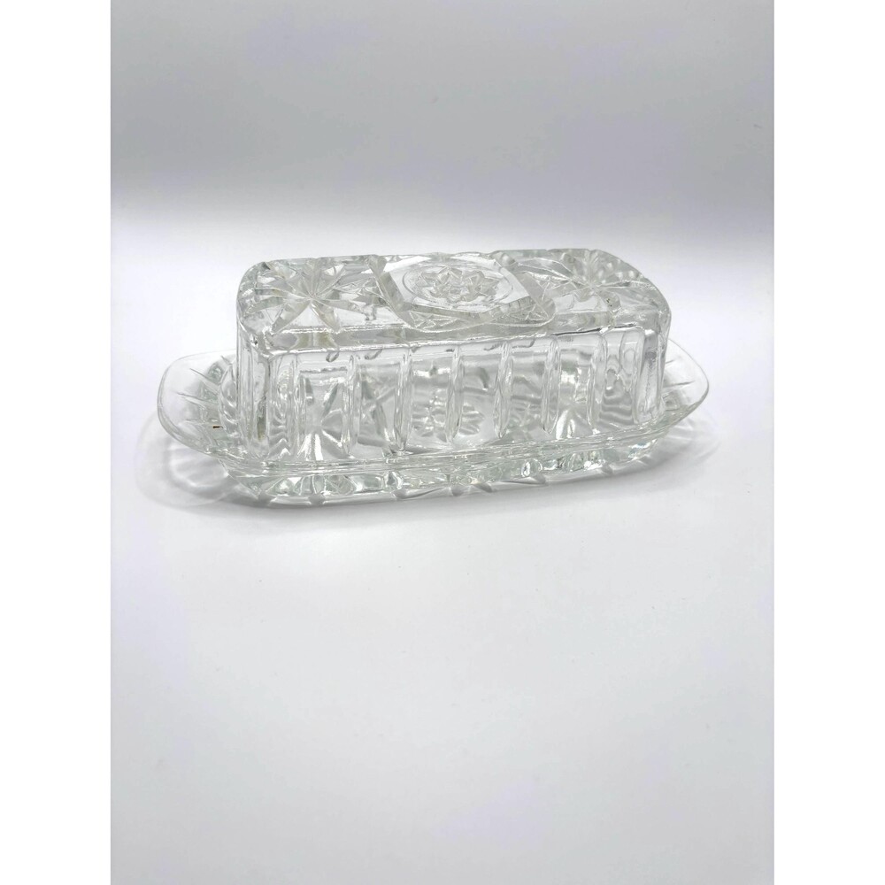 Vintage Anchor Hocking Star of David, Starburst Butter Dish with Lid